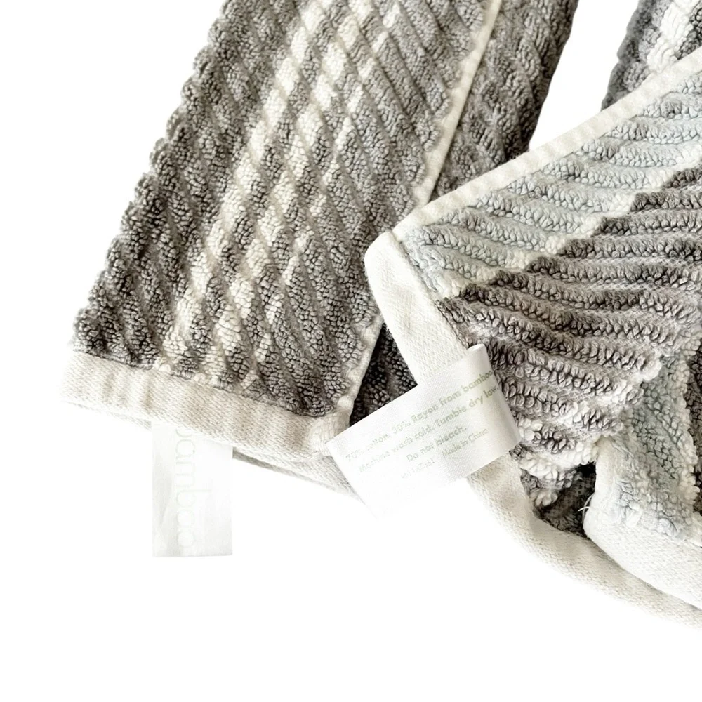 Bamboo Bathroom Hand Towels | One Hand Towels 1 Wash Cloth Striped Textured Gray